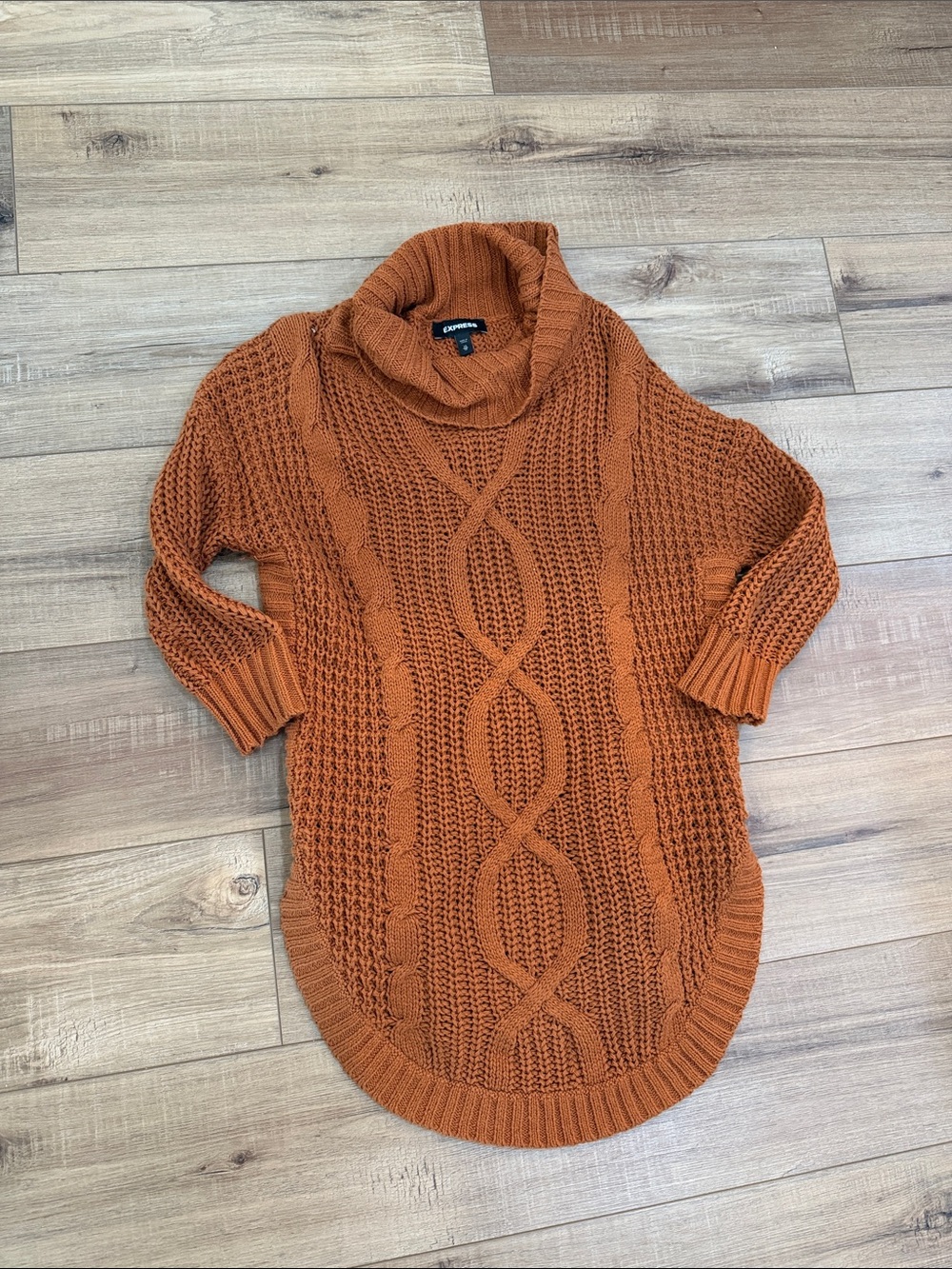 Express Cable Cowl Neck Sweater Tunic - Rust